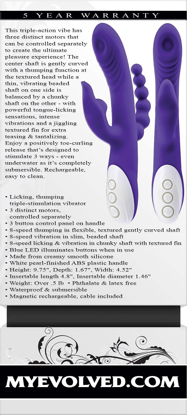 Lick Me Purple Triple Stim Vibrator for Ultimate Pleasure VIBRATORS-RABBIT