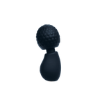 A dark navy blue silicone personal massager with a textured, dimpled head and a smooth curved base, shown against a plain white background.