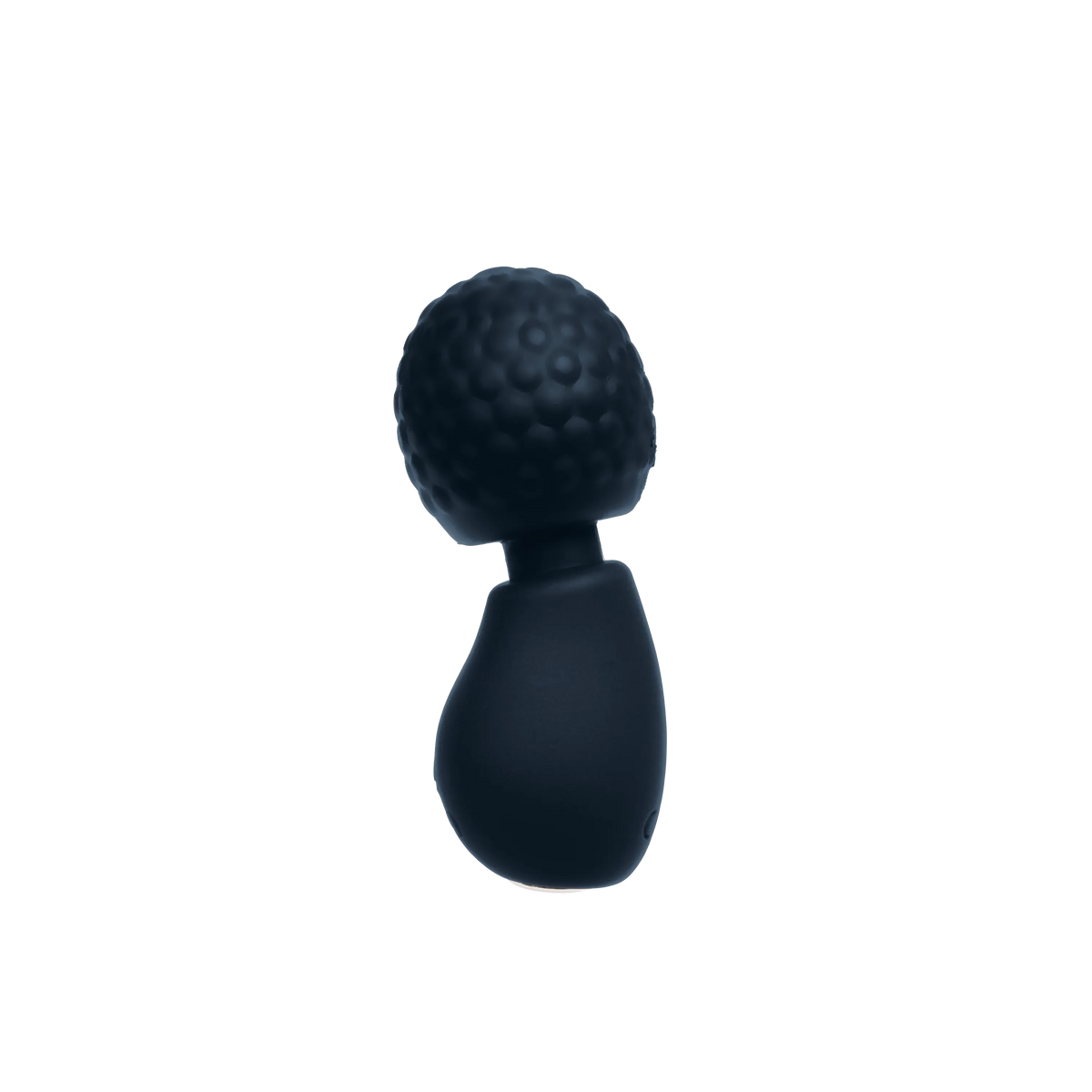A dark navy blue silicone personal massager with a textured, dimpled head and a smooth curved base, shown against a plain white background.