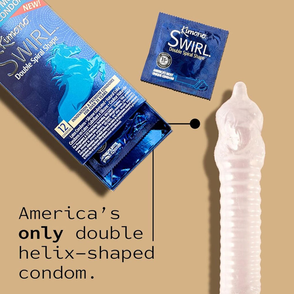 Kimono Swirl 3 Pack Condoms with Double Helix Stimulating Design Condoms