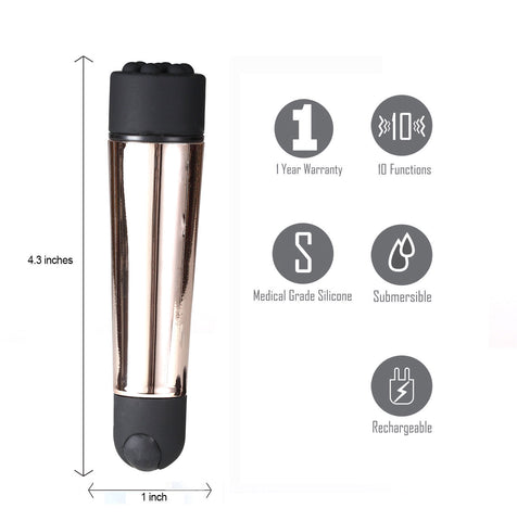 Rechargeable Pocket Plus Rose Gold Mini Vibrator With Tips BULLETS