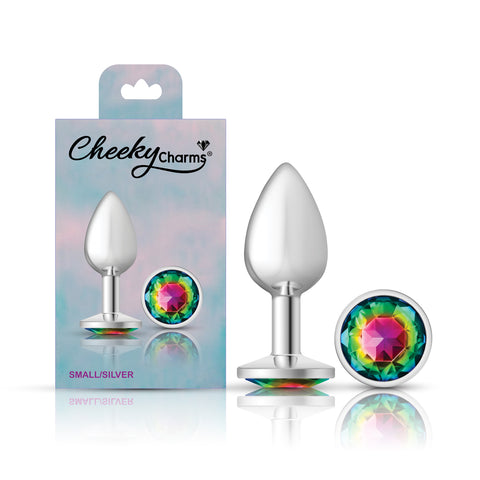 Cheeky Charms Silver Round Butt Plug with Rainbow Jewel Small > Anal Range > Jewel Butt Plugs