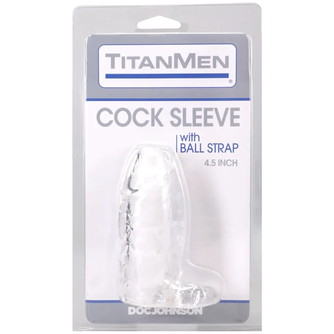 Titanmen Cock Sleeve with Ball Strap Clear 4.5 Inch Sleeve Clear > Sex Toys For Men > Penis Sleeves