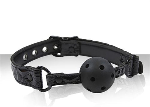 Sinful Black Ball Gag with Adjustable Strap for Comfortable Play Gags