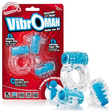 Screaming O Vibro Man Blue Disposable Vibrating Kit for Him Cock Rings Vibrating