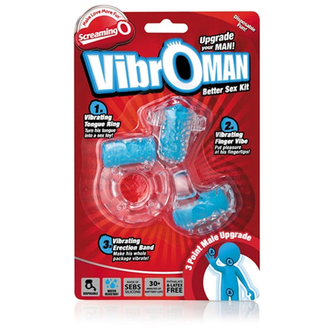 Screaming O Vibro Man Blue Disposable Vibrating Kit for Him Cock Rings Vibrating