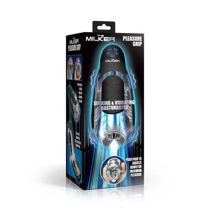 Pleasure Grip Sucking and Vibrating Masturbator (Black) – Vibrating Masturbator Black Strokers - Vibrating
