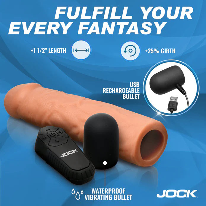 Jock Enhancers 1.5 Inch Vibrating Penis Extension Sleeve with Remote - Medium > Sex Toys For Men > Penis Sleeves