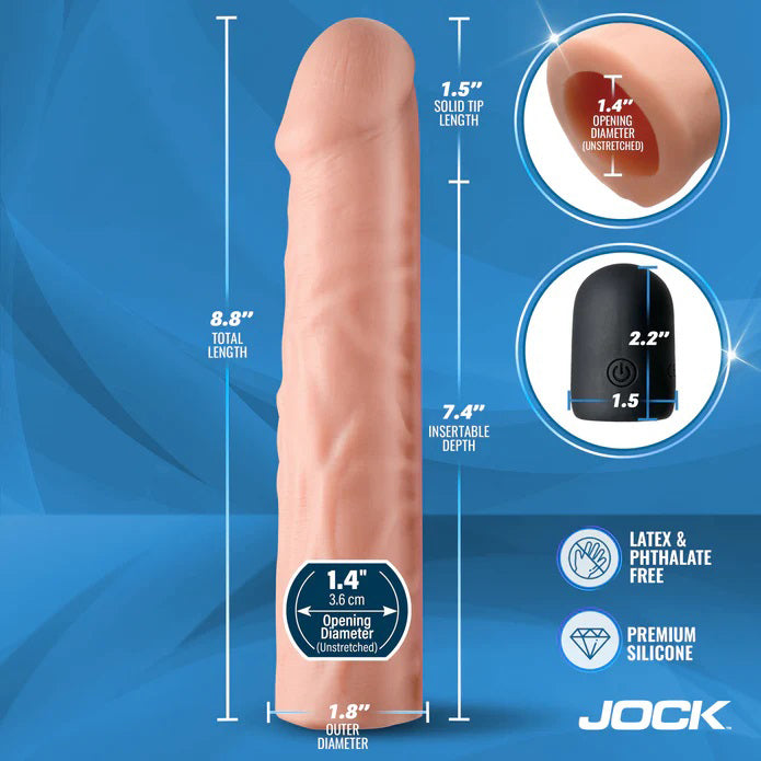 Jock Enhancers 1.5 Inch Vibrating Penis Extension with Remote Medium > Sex Toys For Men > Penis Sleeves