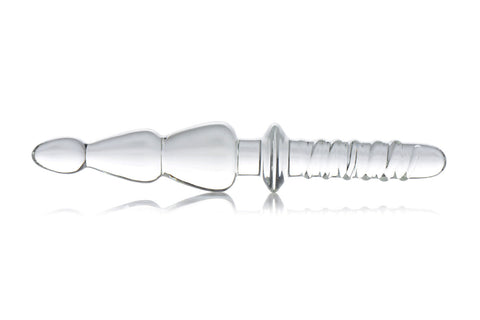 Saber Glass Anal Thruster with Graduated Links and Handle Clear > Sex Toys > Glass