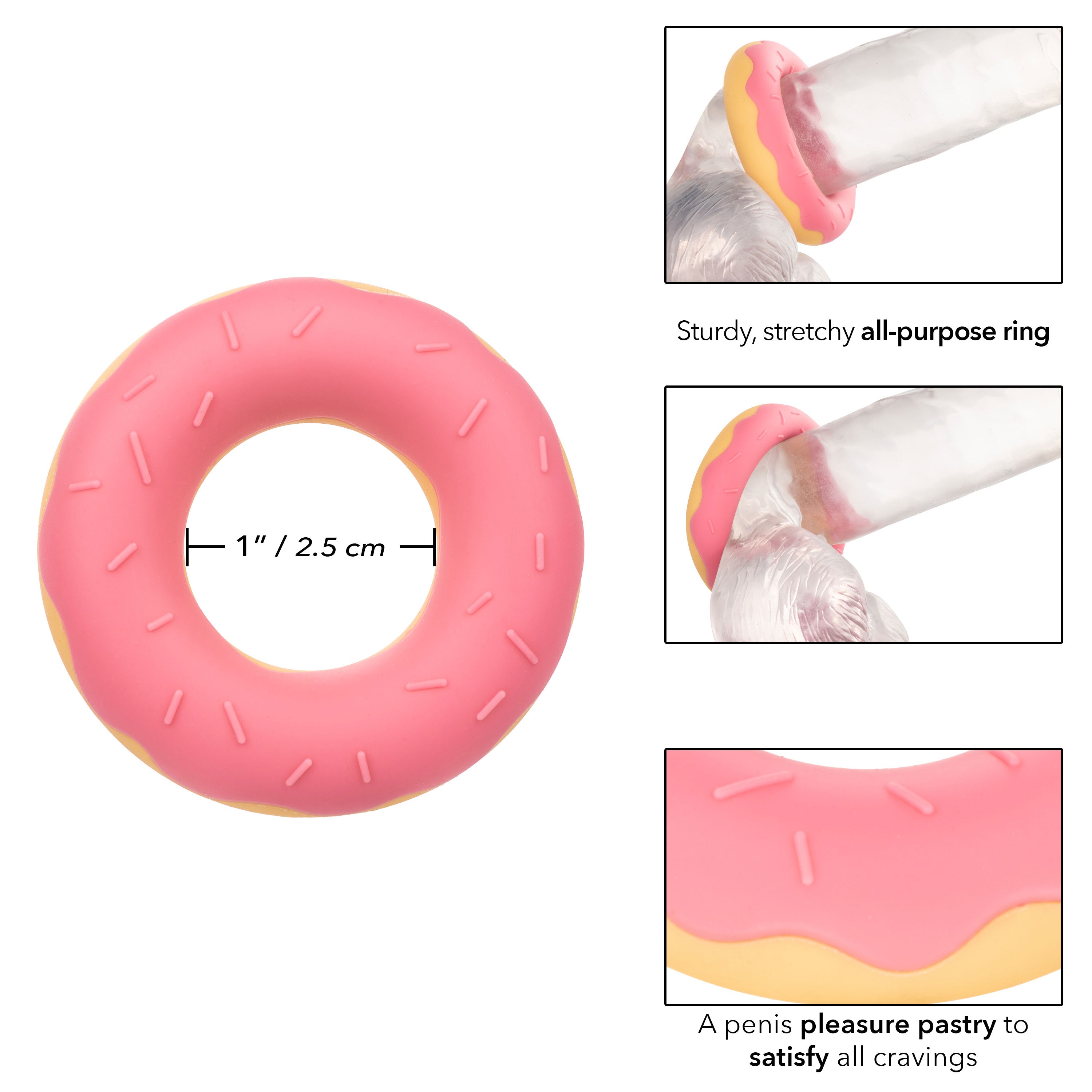 Naughty Bits Dickin Donuts Pink Silicone Donut Cock Ring Premium Stretchy Penis Enhancer > Cock Ring > Single
