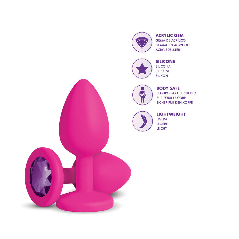 Gemma 3.76 Inch Purple Gem Pink Silicone Plug Large – Vibrant Silicone Butt Plug > Anal Range > Jewel Butt Plugs