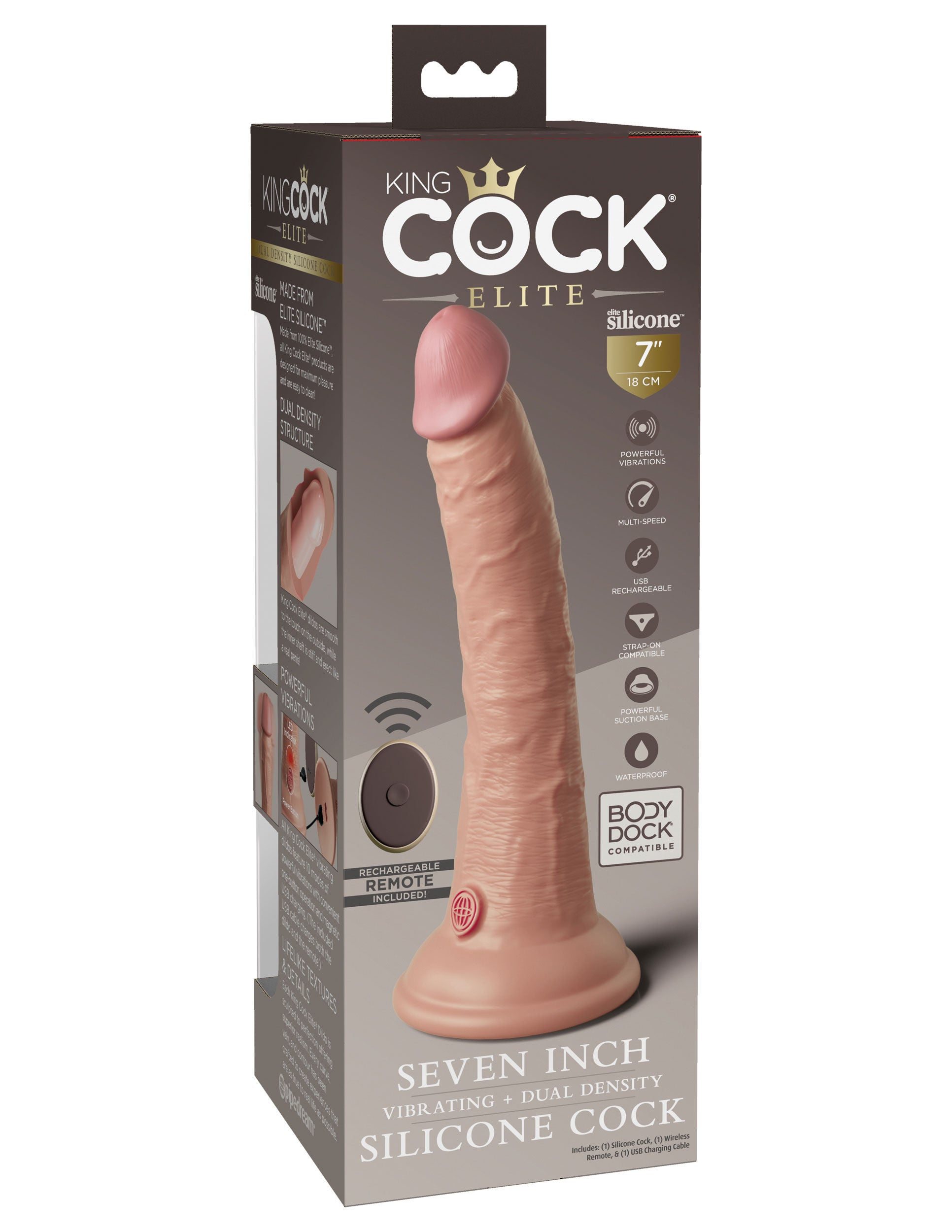 King Cock Elite 7 Inch (Light) – Rechargeable Dual Density Vibrating Dildo DONGS Vibrating