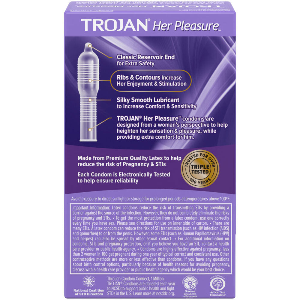 Trojan Her Pleasure Ribbed and Contoured Condoms 12 Pack Condoms
