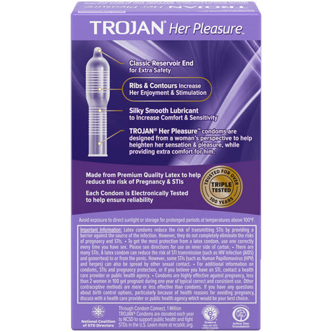 Trojan Her Pleasure Ribbed and Contoured Condoms 12 Pack Condoms