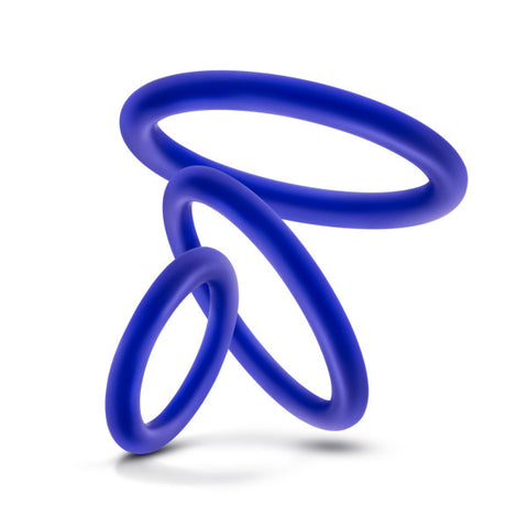 Performance Silicone Cock Ring 3 Pc Set Indigo for Stamina COCK RING Set