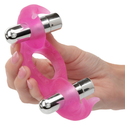 Silicone Triple Orgasm Erection Enhancer Pink Rechargeable Vibrator Cock Rings Vibrating