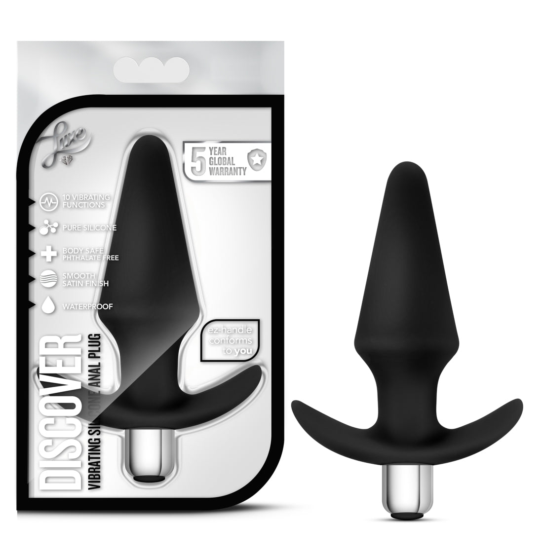 Luxe Discover Black Anal Plug with Vibrating Bullet 4 Inch Black Butt Plugs - Vibrating