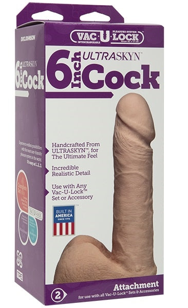 Vac-U-Lock Ultraskyn Cock and Balls Vanilla 6 Inch Attachment Beige DONGS