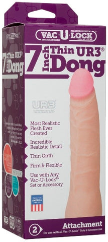 Vac-U-Lock 7 Inch Ultraskyn Thin Dong Vanilla Realistic Toy Beige Dongs Realistic