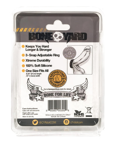 Boneyard Silicone Cock Strap - 3 Snap Ring - Black 8.25 Inch Cockrings