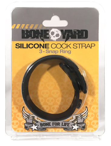 Boneyard Silicone Cock Strap - 3 Snap Ring - Black 8.25 Inch Cockrings