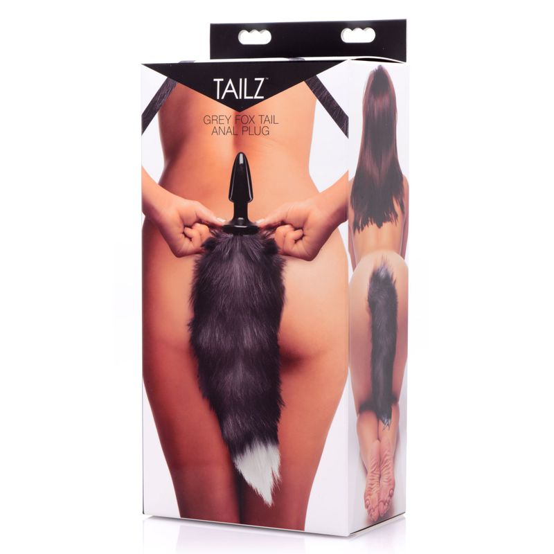 Fox Tail Anal Plug in Grey for Adult Play Tails