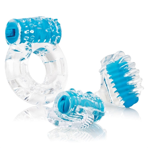 Screaming O Vibro Man Blue Disposable Vibrating Kit for Him Blue Cock Rings Vibrating