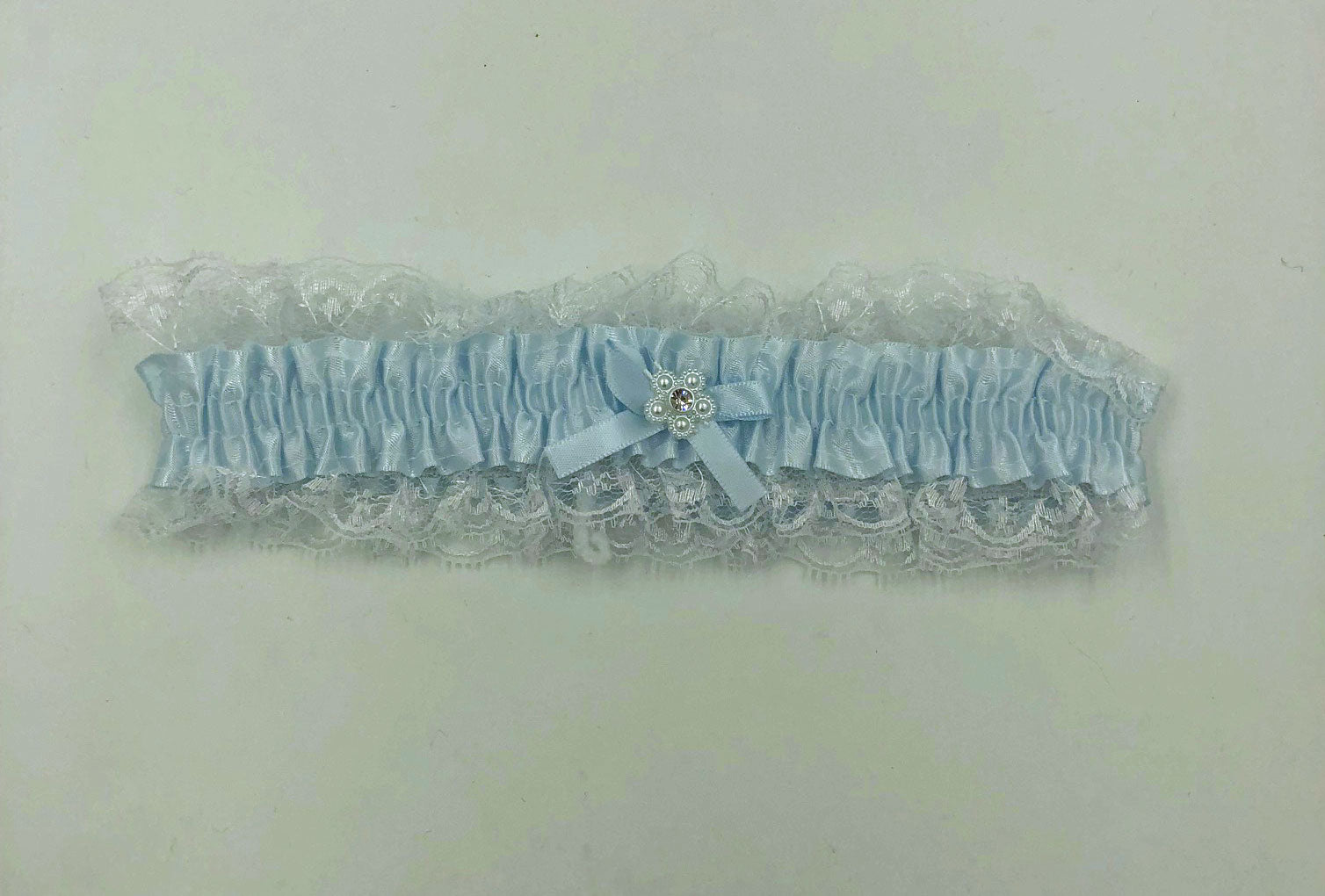 Baby Blue Satin Leg Garter with White Lace Trim One Size Blue One Size > Clothes > Accessories