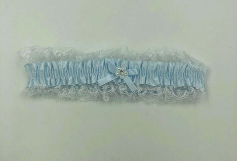 Baby Blue Satin Leg Garter with White Lace Trim One Size Blue One Size > Clothes > Accessories