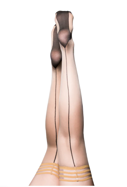Kixies Ruby Nude Sheer Thigh-Highs with Black Back Seam and Cuban Heel Size D > Clothes > Hosiery > Stockings
