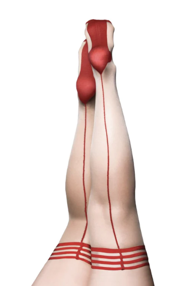 Kixies Whitney Nude Seam Thigh Highs With Red Band Size D Red Hosiery