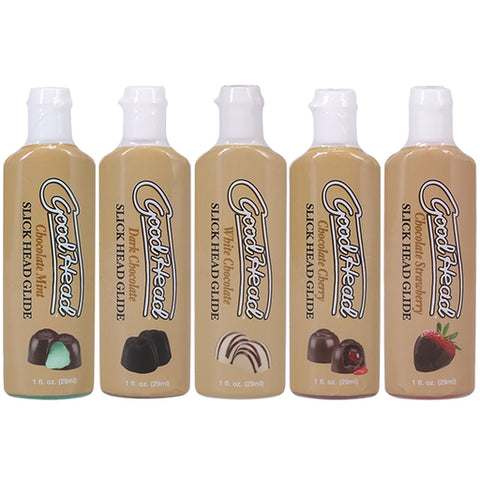 GoodHead Slick Head Glide Chocolate 5 Pack 1 fl oz Travel Size Lubricant Bottles > Relaxation Zone > Edible Treats