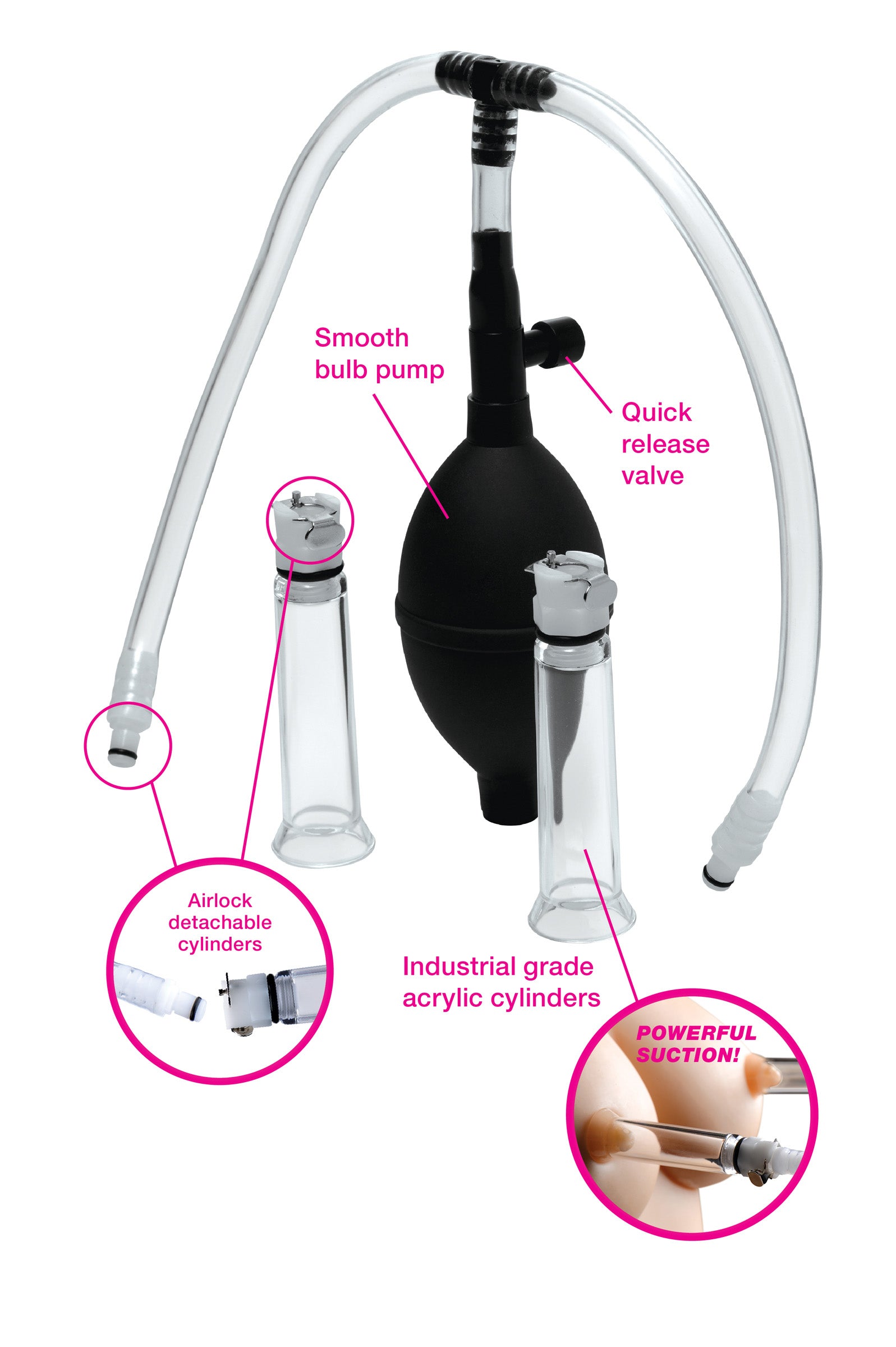 Nipple Pumping System with Dual Cylinders 2.75 Inches Nipple Suckers