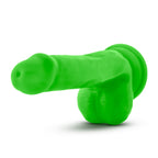 Neo Dual Density 6 Inch Green Dildo with Balls, angled view
