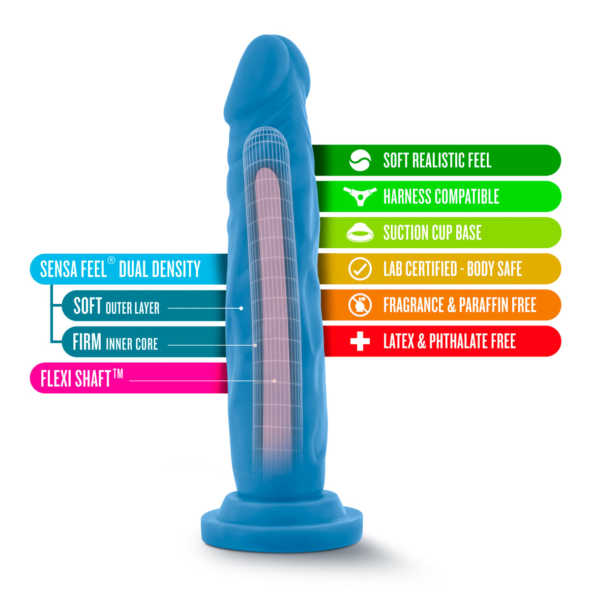 Neo Dual Density Cock 7.5 Inch Neon Blue Dildo > Dildos > Realistic Dildos