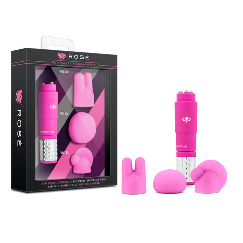 Rose Revitalize Massage Kit Pink with 3 Silicone Attachments Pink > Sex Toys For Ladies > Finger Vibrators