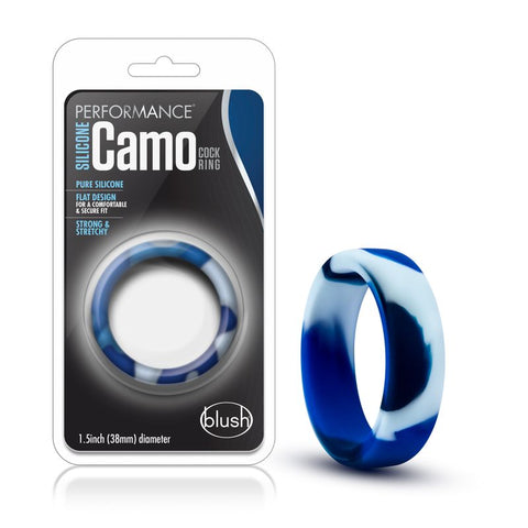 Performance Silicone Camo Cock Ring 1.5in Blue Camouflage Toy COCK RINGS
