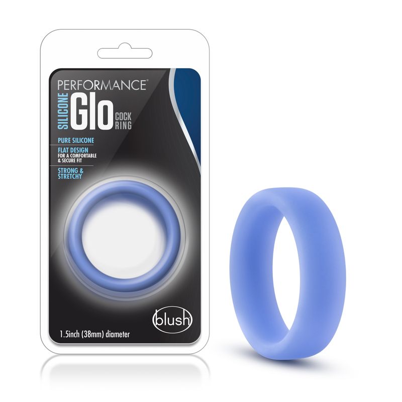Performance Silicone Glo Cock Ring Blue Glow 1.5in > Cock Ring > Single