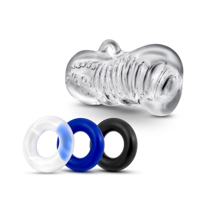 Quickie Kit Jerk Off Clear Stroker with Cock Rings Strokers - Manual
