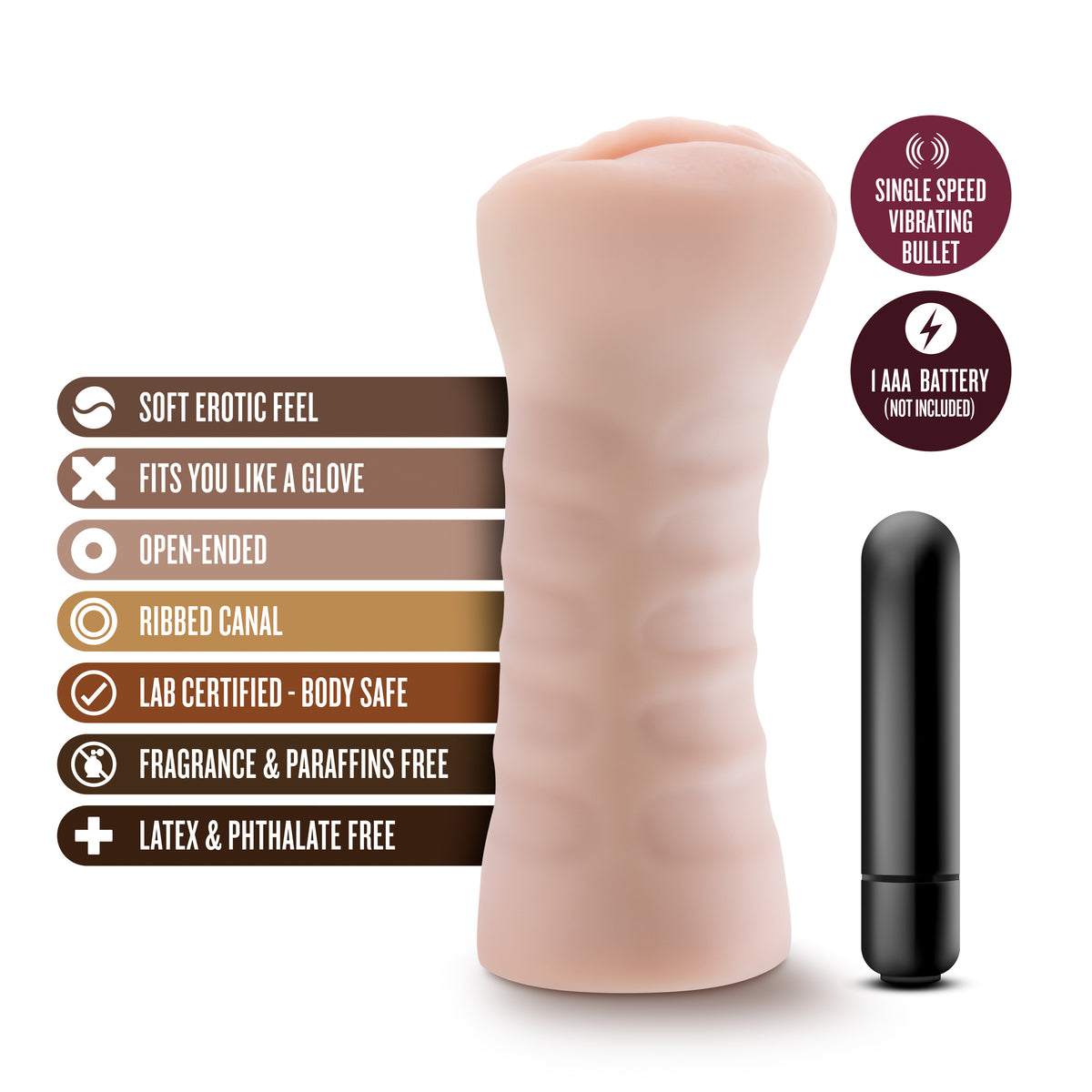 M for Men Ashley Vanilla Soft Vibrating Masturbator > Sex Toys For Men > Masturbators > Vibrating