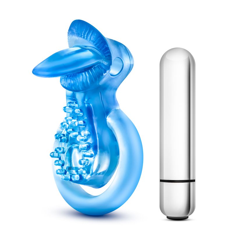 Stay Hard 10 Function Vibrating Tongue Ring Blue > Cock Ring > Vibrating