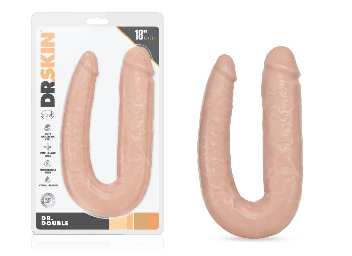 Dr Skin Dr Double Vanilla U Shaped Double Dildo for Couples and Solo Exploration Beige Double Dongs