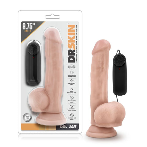 Dr Skin 8.75 Inch Curved Vibrating Dildo with Suction Cup DONGS Vibrating