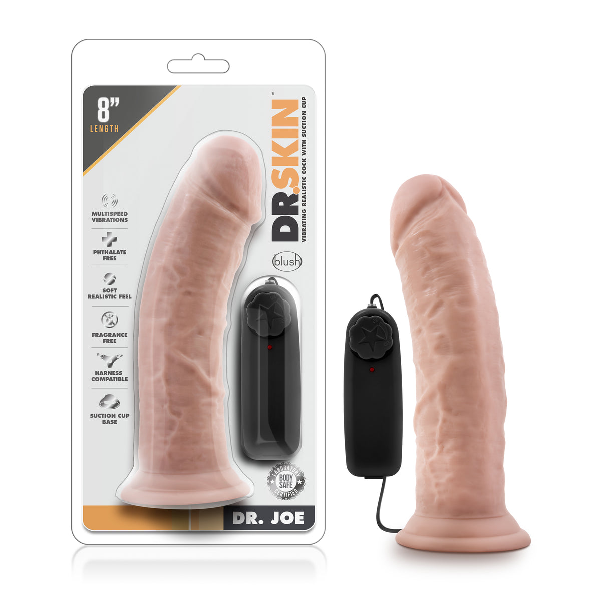 Dr Skin Dr Joe 8 Inch Vibrating Cock with Suction Cup Vanilla Beige DONGS Vibrating