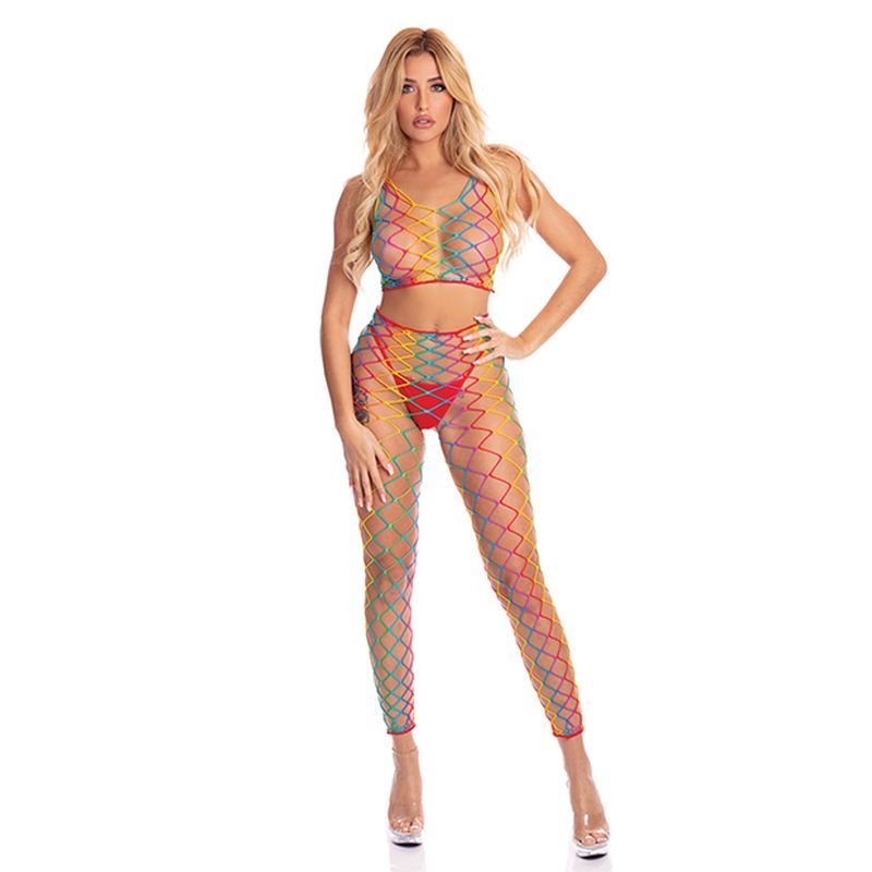 Rainbow Two Piece Bodystocking for Adult Play and Costume Fun Multi Bodystocking