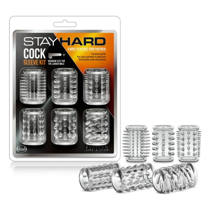 Stay Hard Cock Sleeve Kit Six Pack Penis Sleeves for Enhanced Pleasure and Performance Clear > Sex Toys For Men > Penis Sleeves