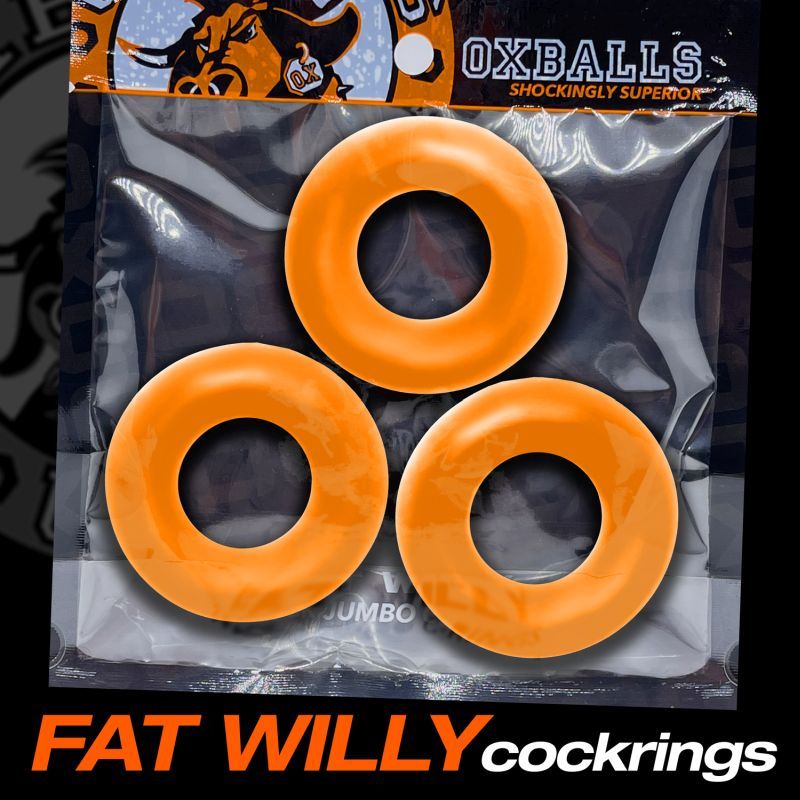 Fat Willy 3 Piece Jumbo Cockrings (Orange) – Soft and Durable Cockrings > Cock Ring > Sets