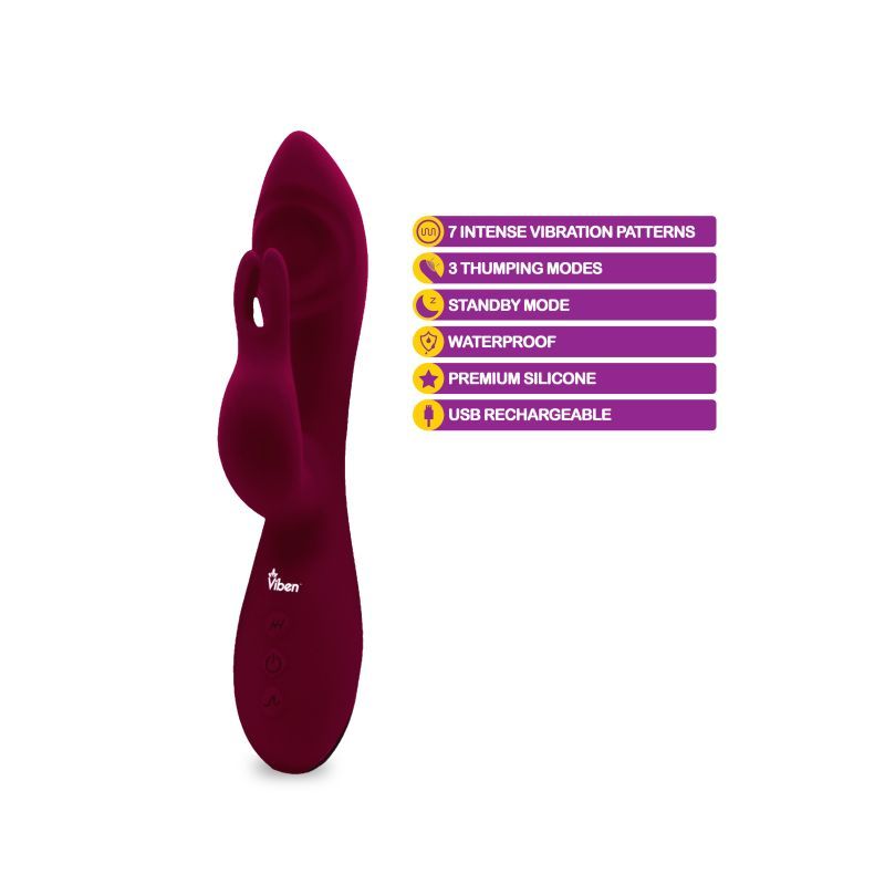 Viben Pzazz Rechargeable Thumping Rabbit Ruby Adult Sex Toy VIBRATORS-RABBIT