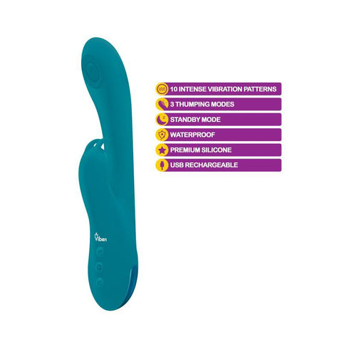 Viben Razzle Rechargeable Thumping Rabbit Ocean Adult Sex Toy VIBRATORS-RABBIT